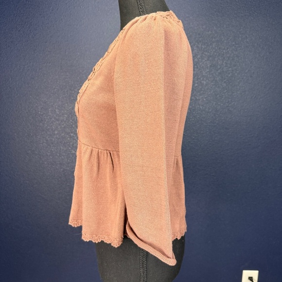 Knitted & Knotted Dusty Rose Cardigan with 3/4 Sleeves and Embellishments, Small - Picture 3 of 7